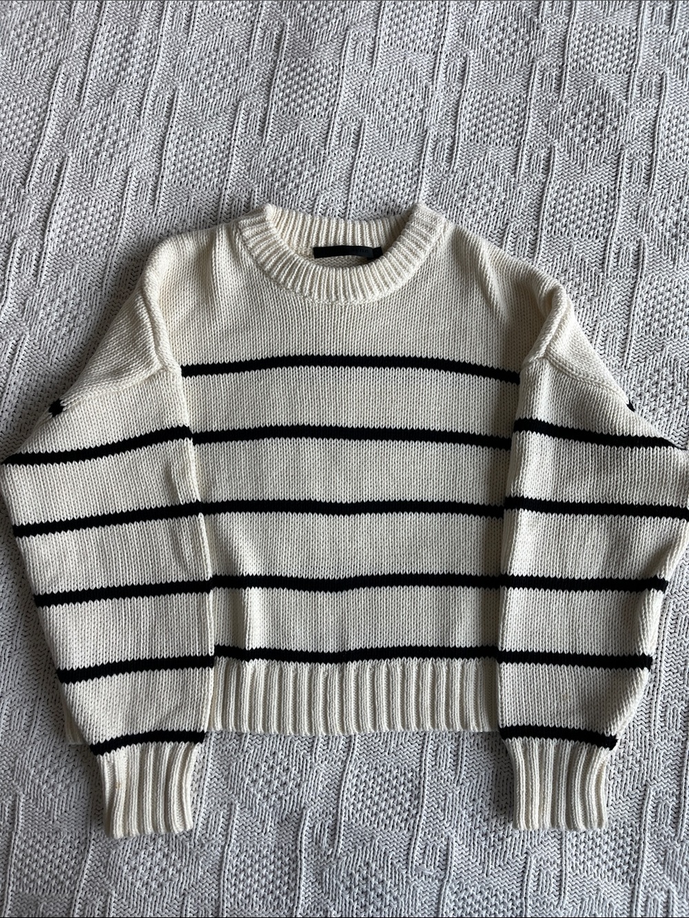 Jenni Kayne  Chloe Striped Cotton Crewneck Sweater in Ivory Black Sz M - Picture 4 of 10